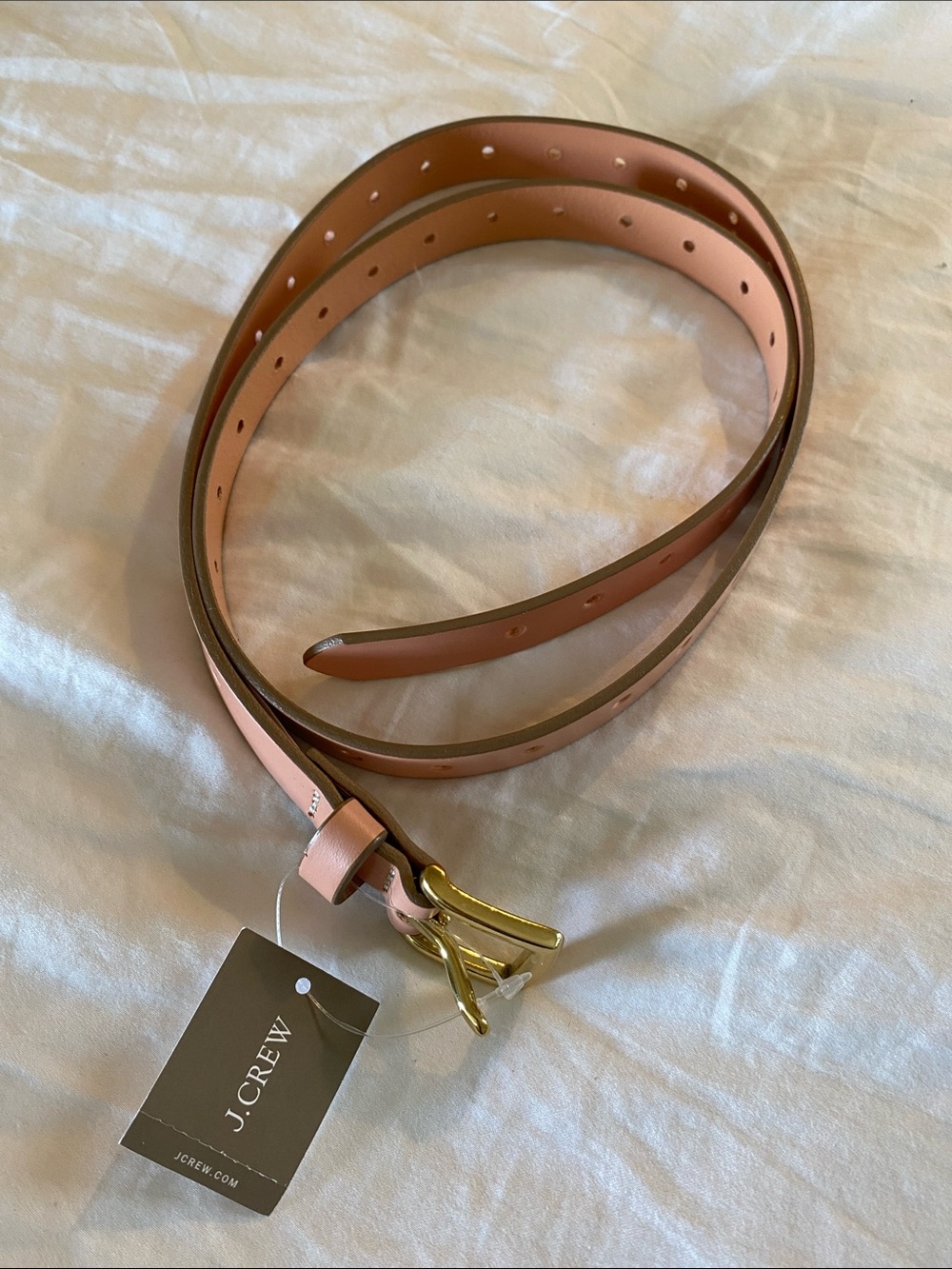 J. Crew Light Pink Skinny Leather Belt with Gold Buckle